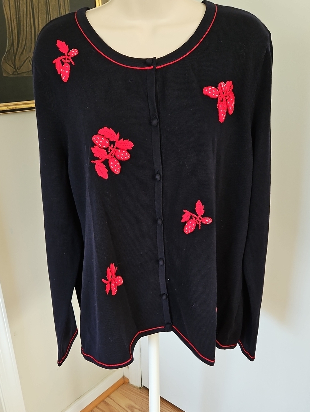 Talbots Strawberry Navy Cardigan Size XL
